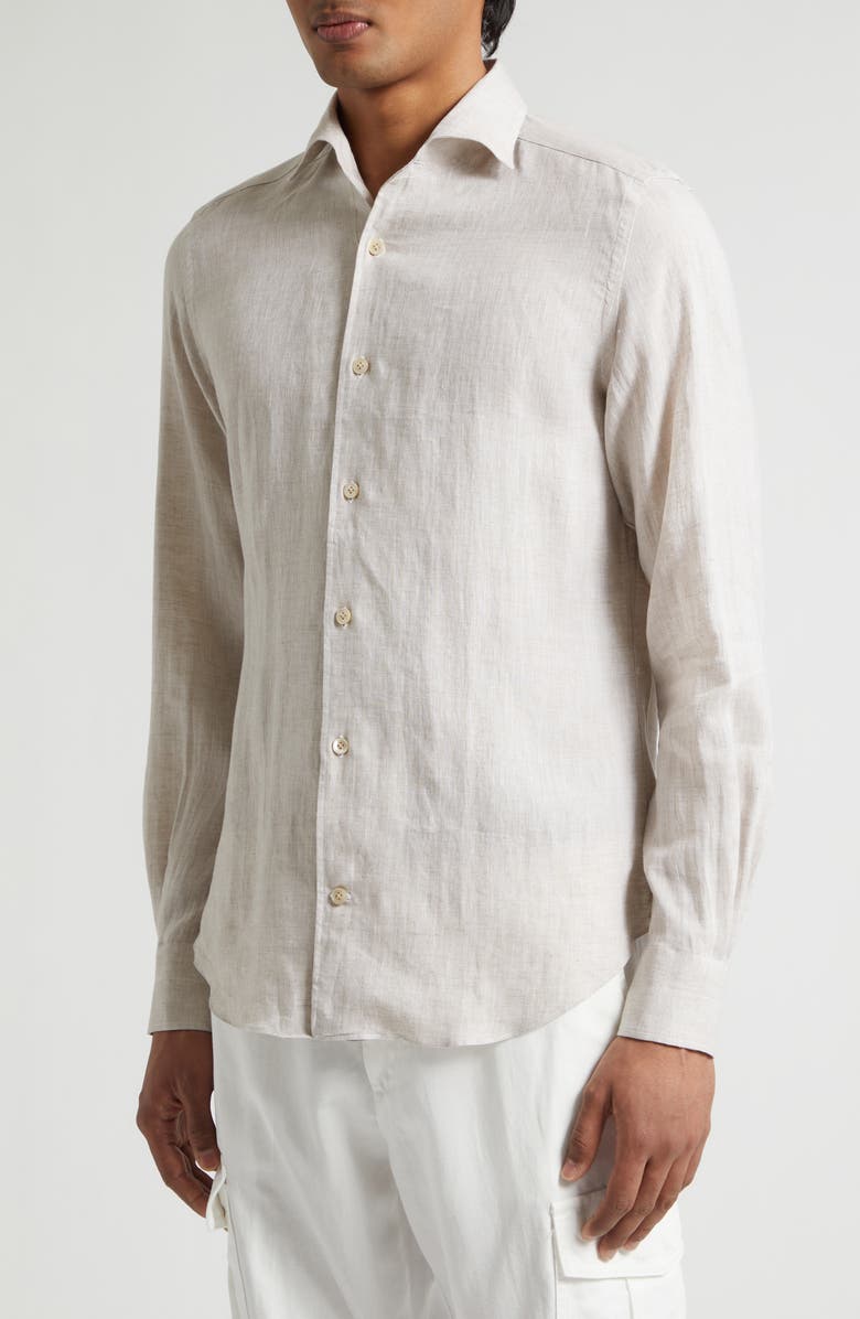 Eleventy Linen Button-Up Shirt, Alternate, color, Sand