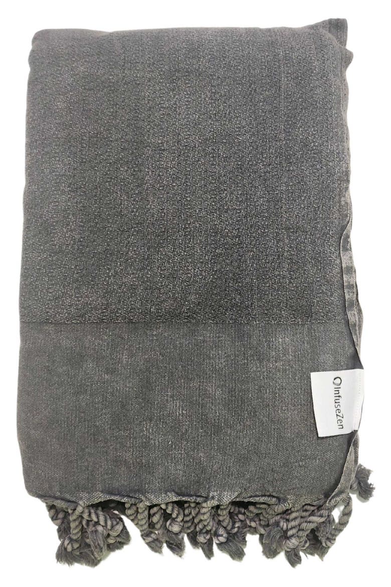 Stonewashed Organic Small Turkish Throw Blanket, Main, color, Faded Black