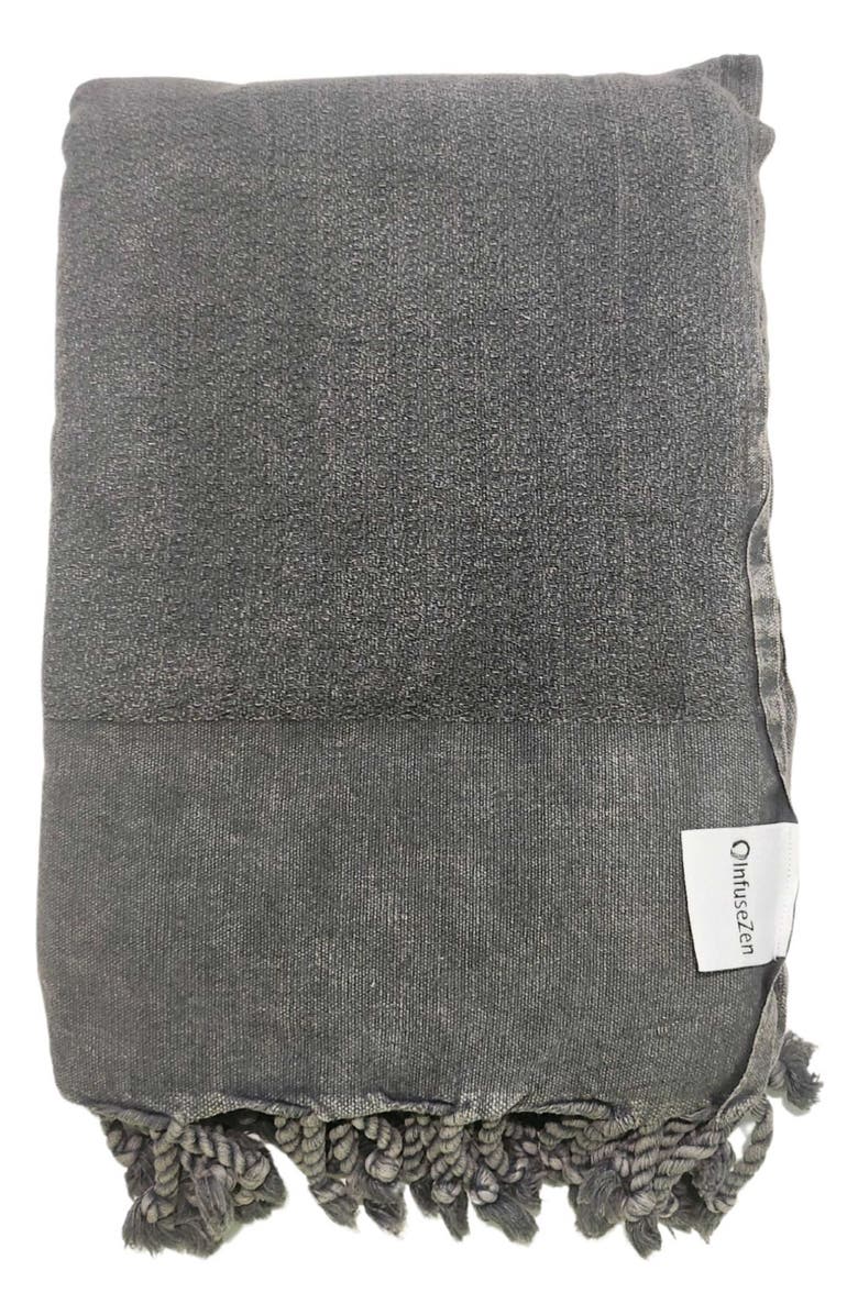 InfuseZen Stonewashed Organic Small Turkish Throw Blanket, Main, color, Faded Black