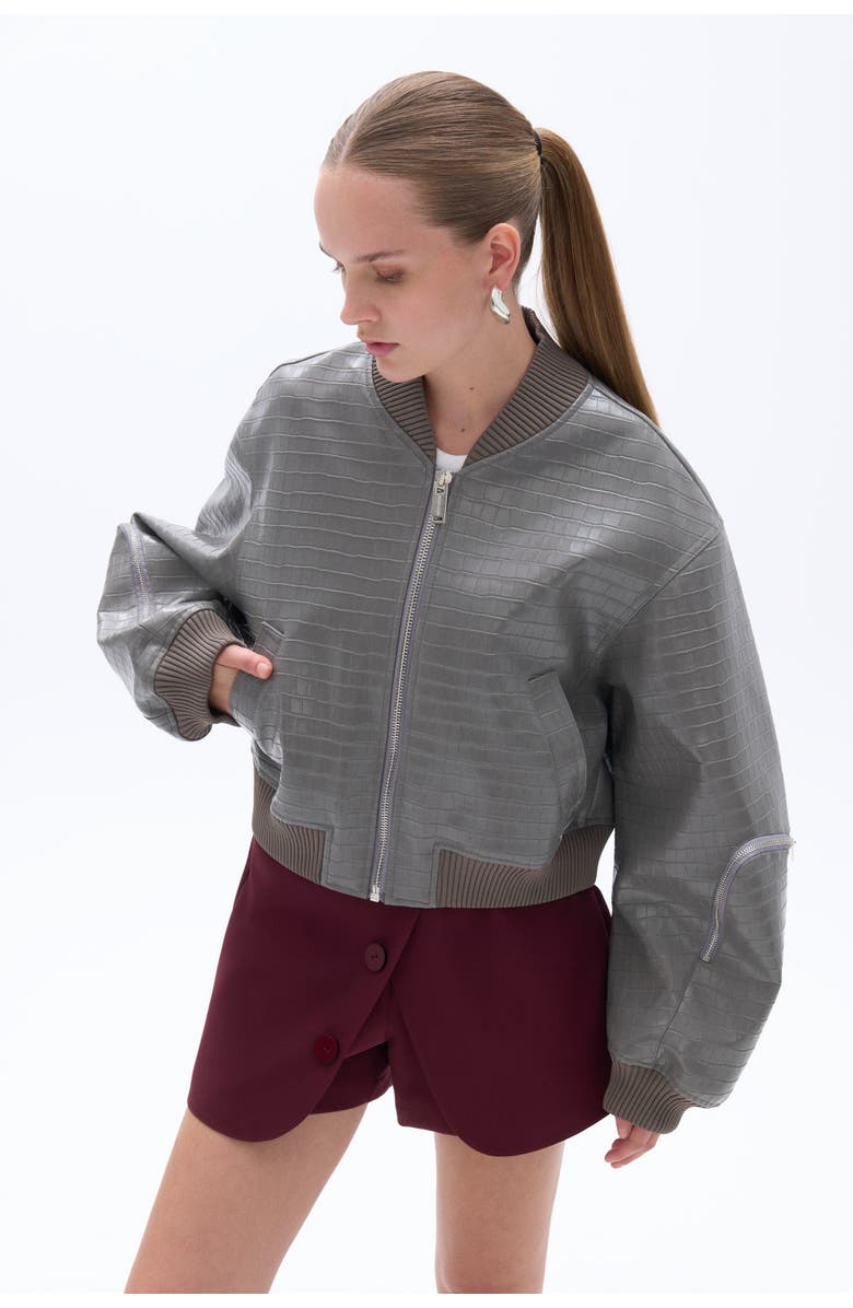 Nocturne Faux Leather Bomber Jacket, Alternate, color, 