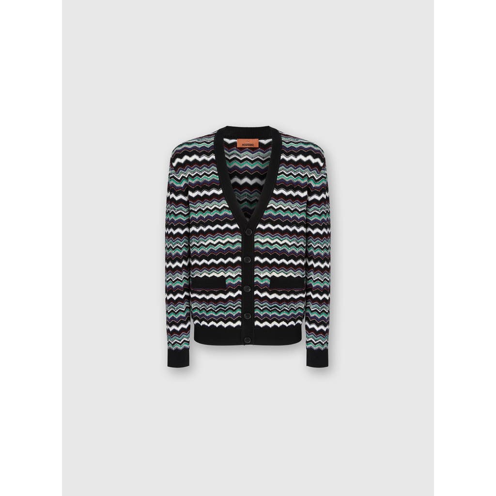 Missoni Cardigan In Wool-cotton Blend With Zigzag In Multi