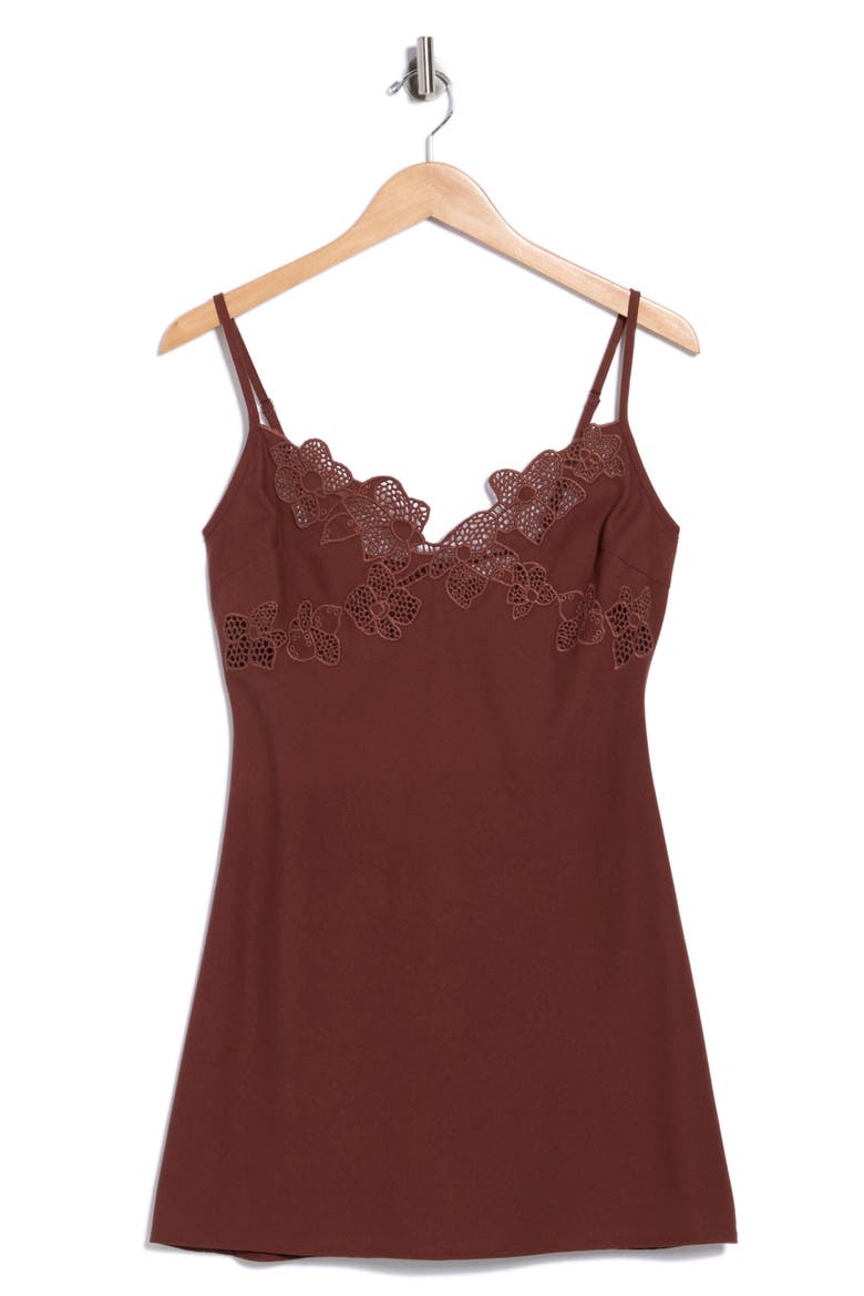 Lace Trim Minidress, Alternate, color, CHOCOLATE