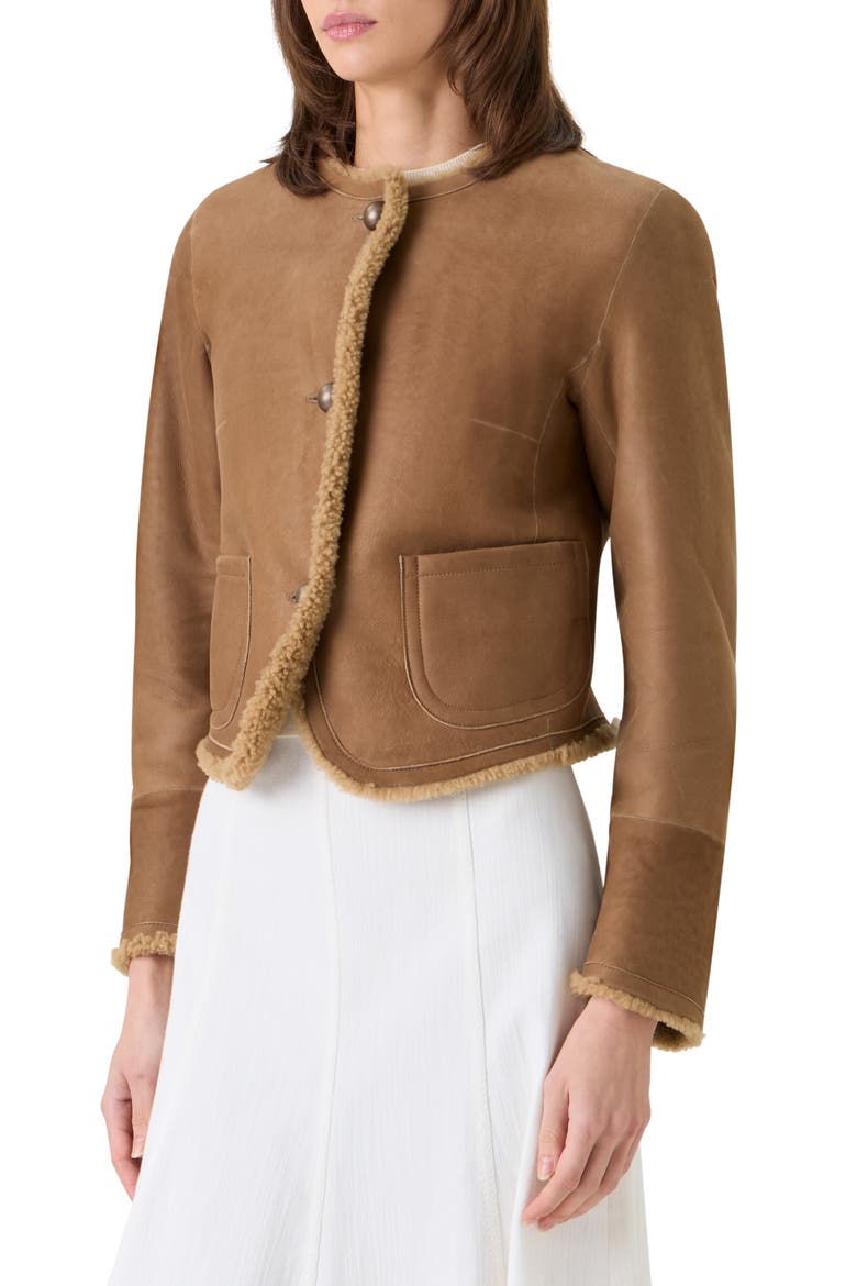 Boxy Genuine Shearling Jacket, Alternate, color, BEIGE
