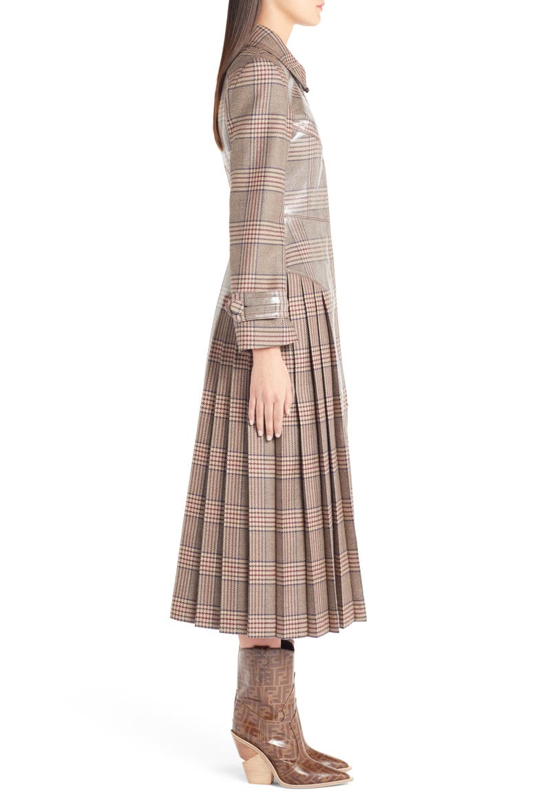 Checked Glazed Wool Trench Coat, Alternate, color, GREY