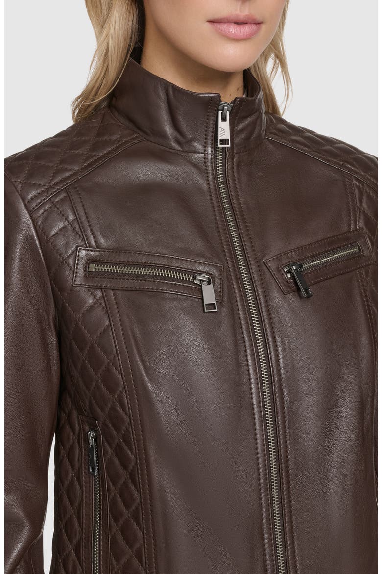 Mikel Racer Leather Jacket, Alternate, color, CHESTNUT