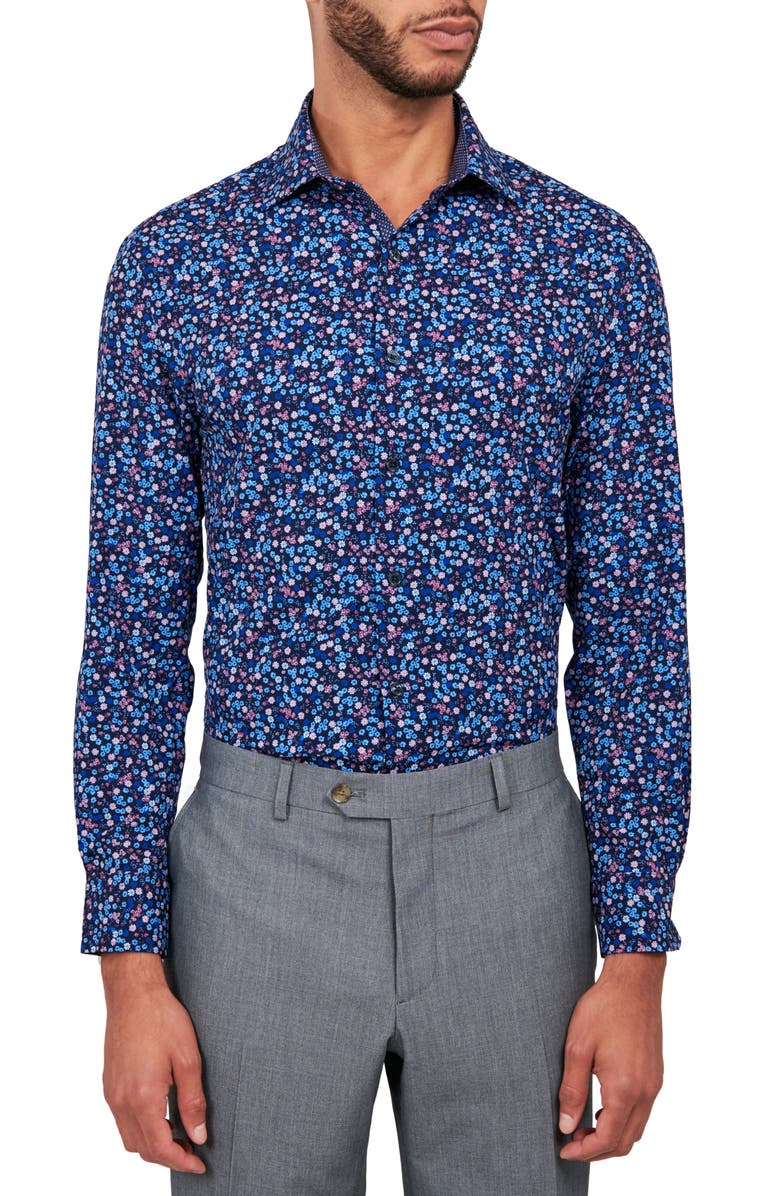 W.R.K Liberty Floral Print Stretch Performance Dress Shirt, Main, color, Navy