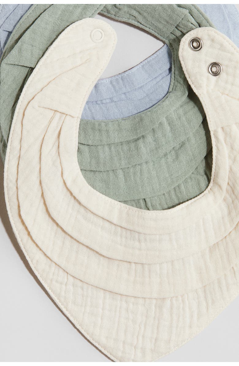 H&M 3-pack cotton muslin bibs, Alternate, color, Light Blue/Light Green