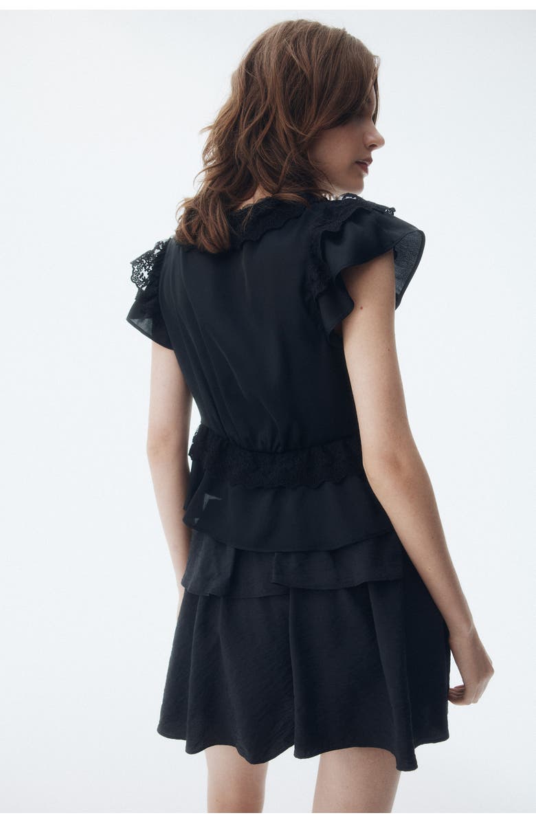 H&M Flounce-trimmed Satin Blouse, Alternate, color, Black