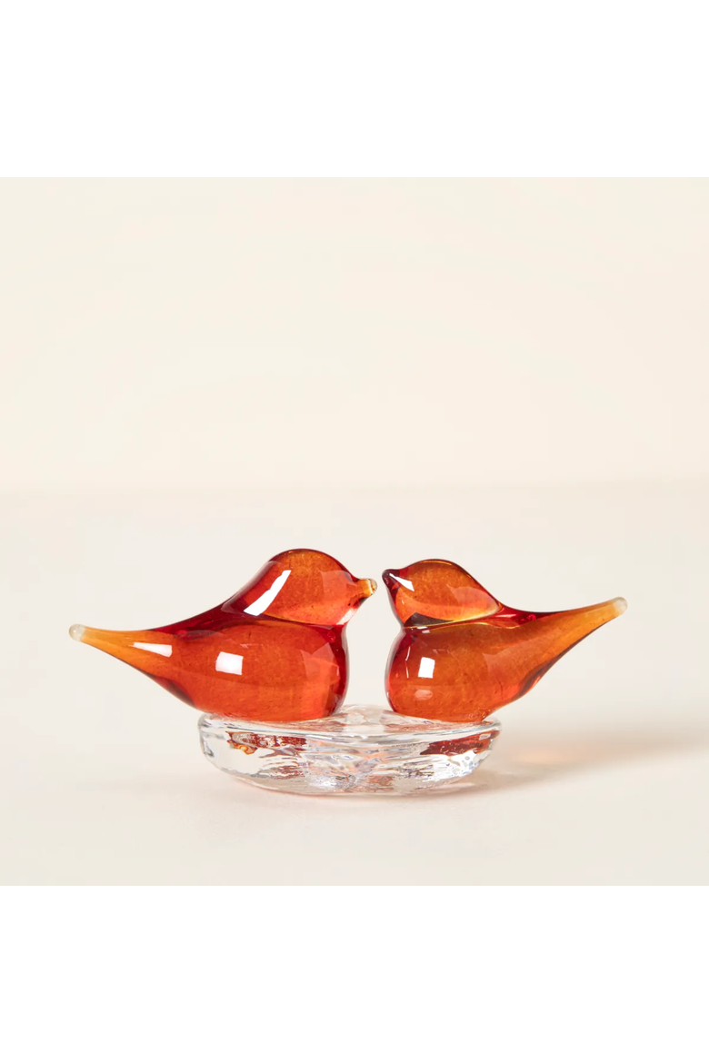 Lovebirds Glass Desktop Sculpture by Gather Glass, Alternate, color, Red-Orange