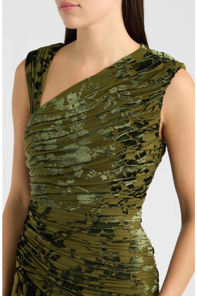 Ester Ruched Velvet Gown, Alternate, color, OLIVE