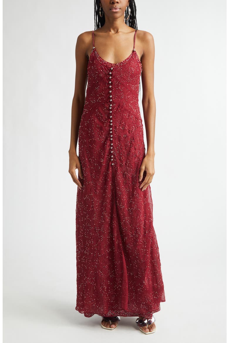 Faux Pearl Embellished Chiffon Dress, Main, color, RED WINE