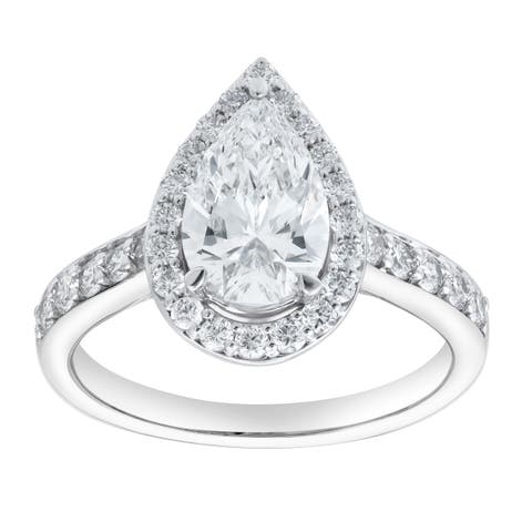 Amani 14K White Gold Pear Lab Grown Diamond Halo Engagement Ring - 2.45 Ct