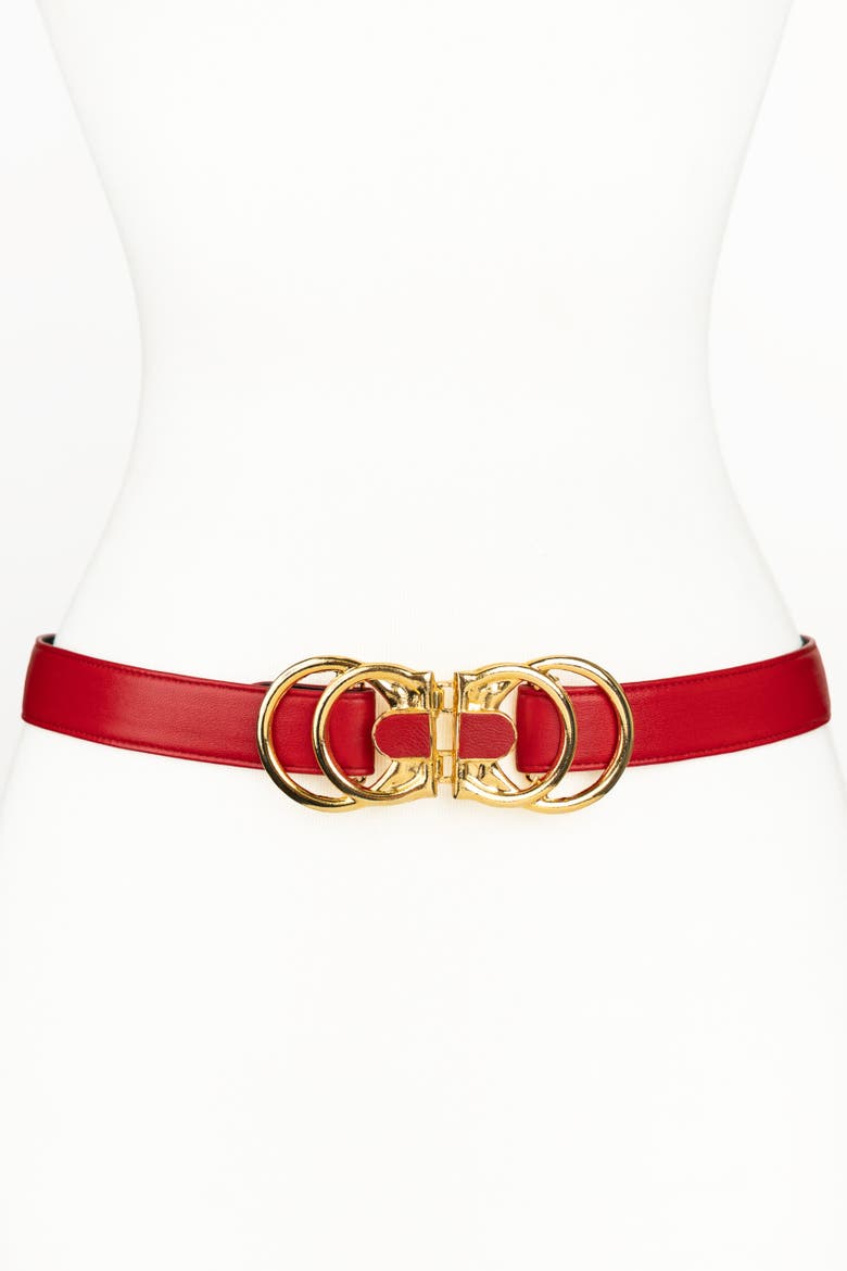 Rocky Buckle Leather Belt, Main, color, Red