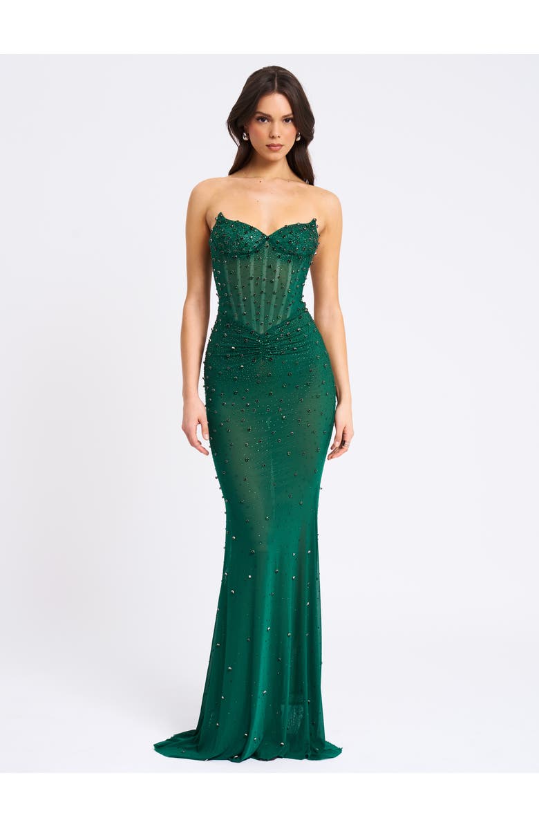 Miss Circle Fatima Burgundy Crystal Sleeveless Corset Mermaid Maxi Dress, Alternate, color, Green