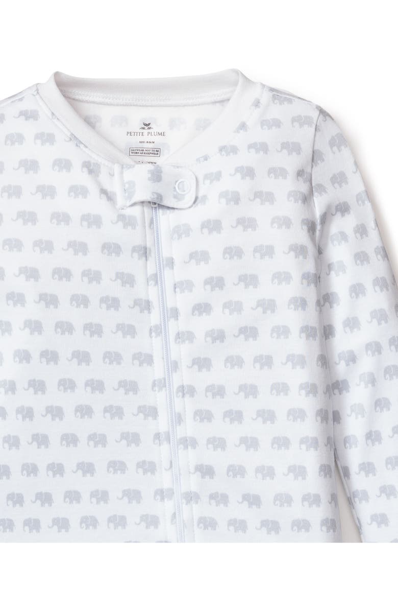 Petite Plume Elephant Print Pima Cotton Footie, Alternate, color, 