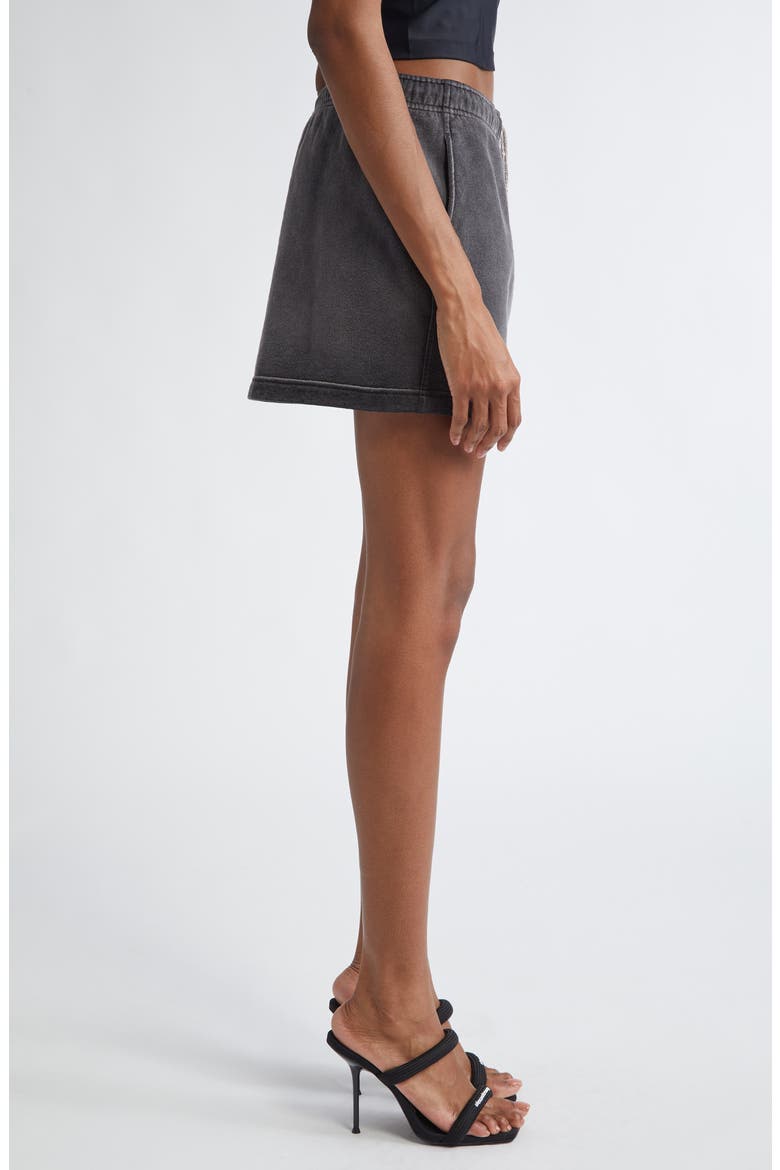 Hotfix Crystal Drawstring French Terry Miniskirt, Alternate, color, WASHED CAVIAR