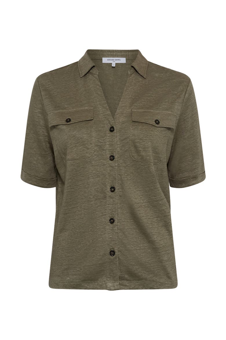 Moana Open Collar Linen Shirt, Alternate, color, Medium Khaki