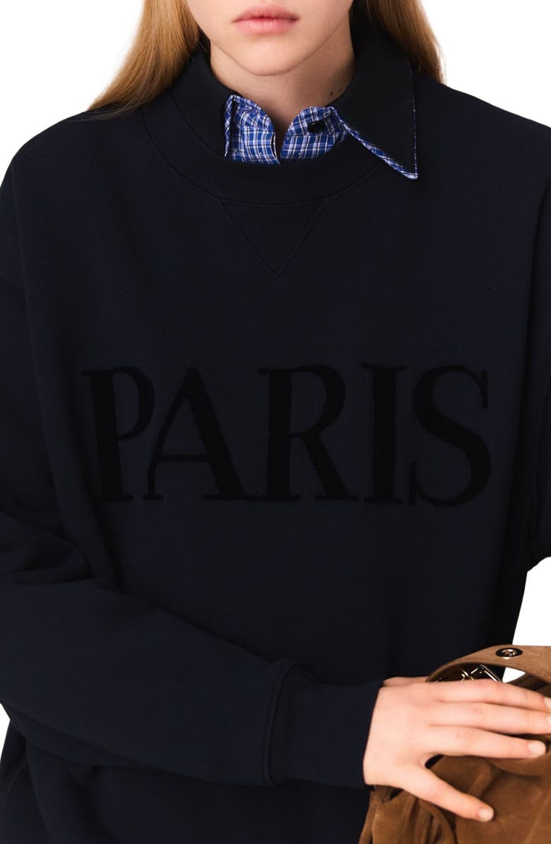 maje Paris embossed logo sweatshirt, Alternate, color, 