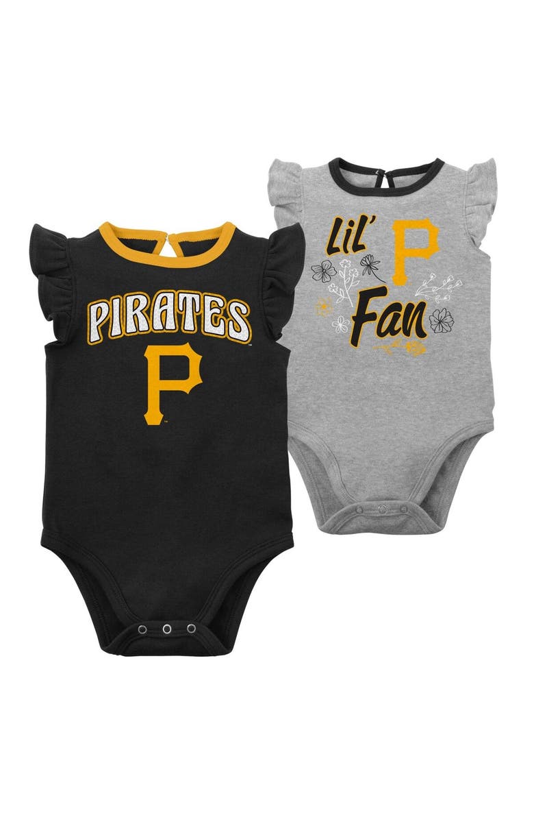 Outerstuff Girls Newborn & Infant Black/Heather Gray Pittsburgh Pirates Little Fan Two-Pack Bodysuit Set, Main, color, Black