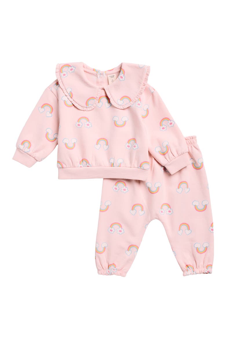 Kids' Ruffle Collar Sweatshirt & Pants Set, Main, color, PINK BALM ICON RAINBOWS