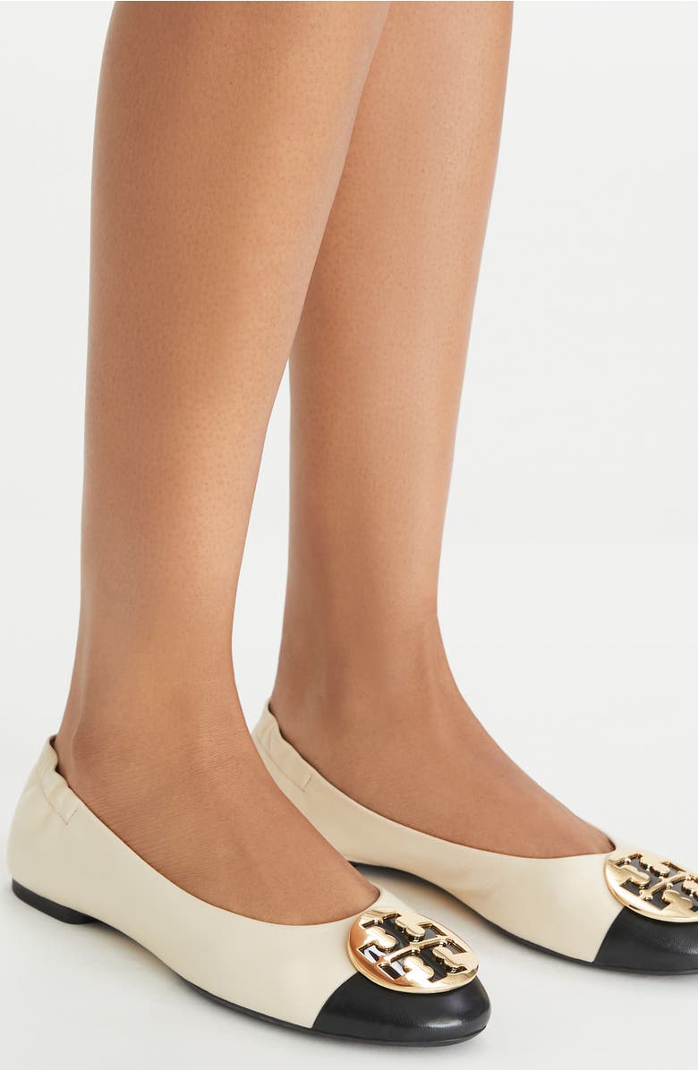 Tory Burch Claire Cap Toe Ballet Flat, Alternate, color, New Cream / Black / Gold