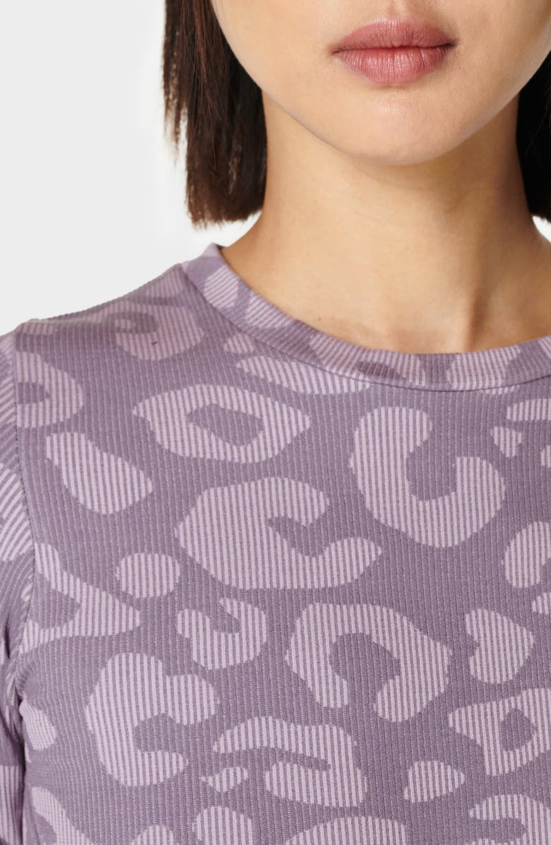 Sweaty Betty Glisten Seamless Long Sleeve Top, Alternate, color, Purple Leopard Paint Jacquard