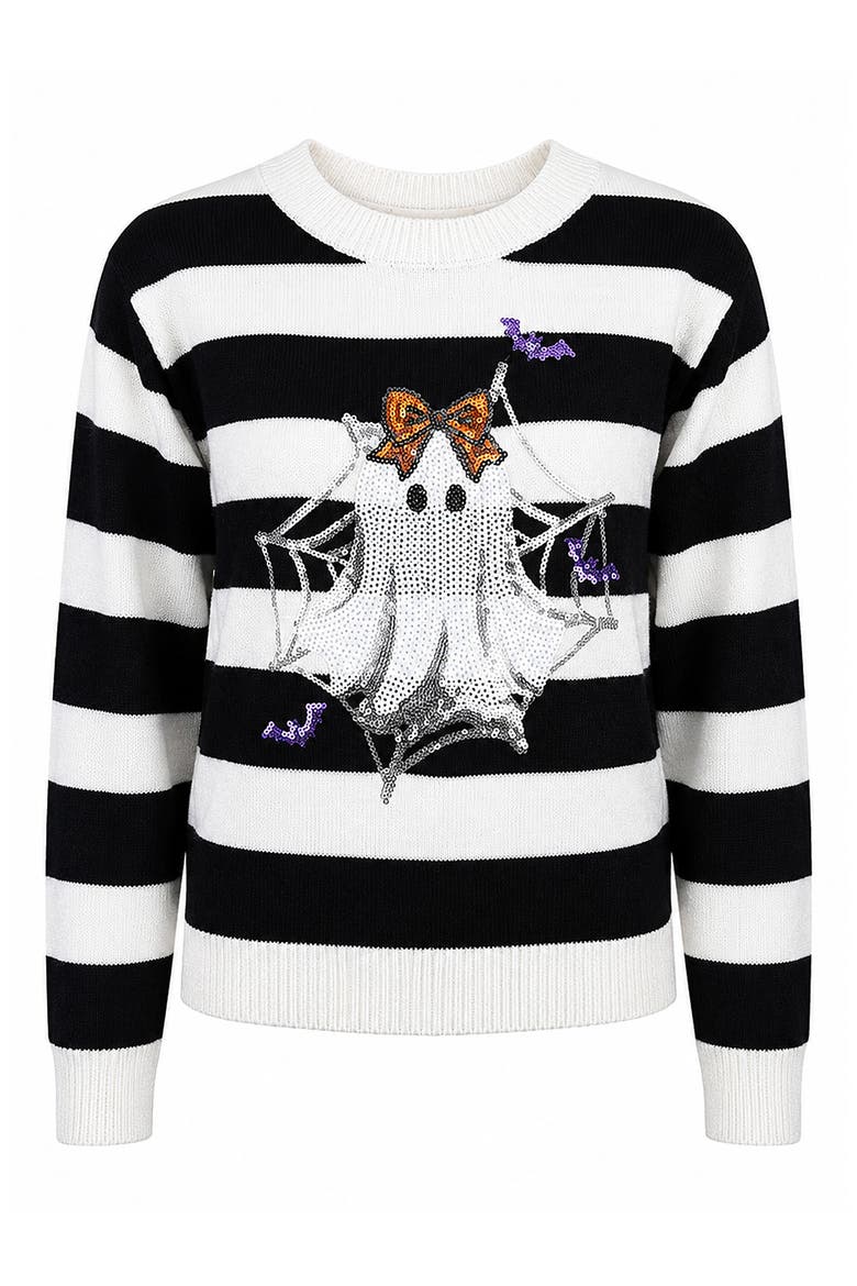 Kids' Sequin Ghost Sweater, Main, color, IVORY/ BLACK