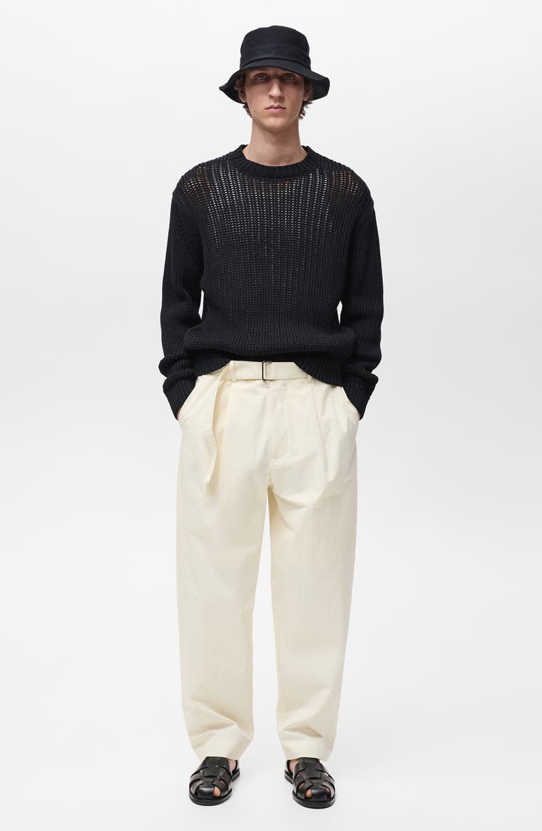 MANGO Relaxed Belted Technical Pants, Alternate, color, Ecru