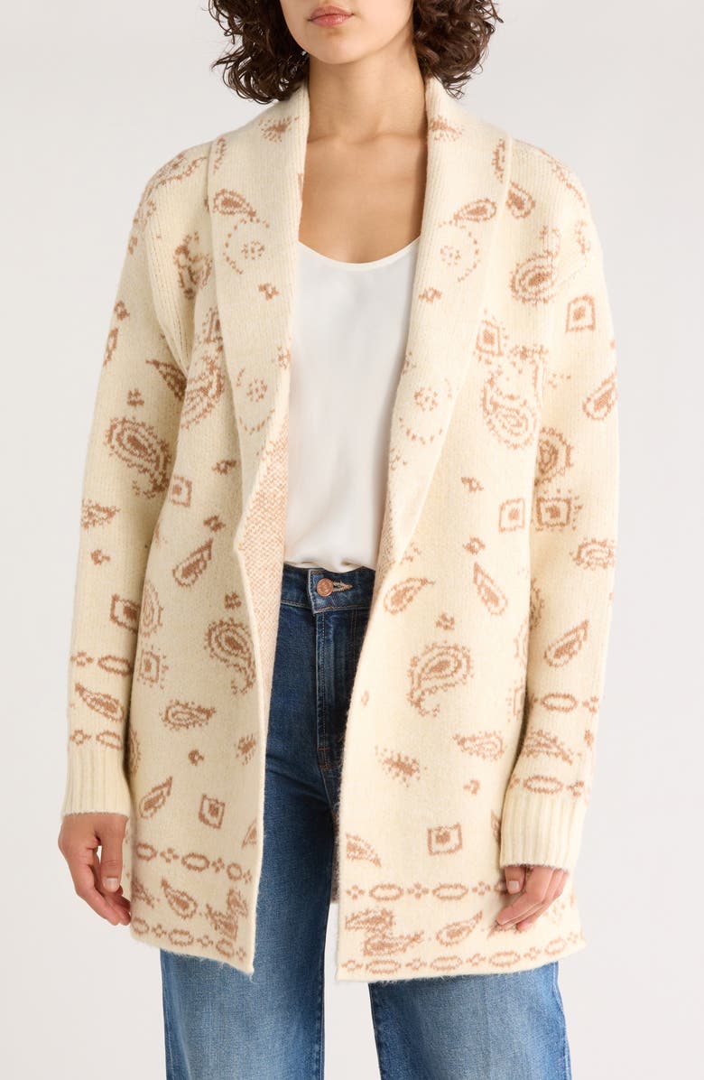 Lucky Brand Paisley Bandana Print Cardigan, Main, color, Natural Combo
