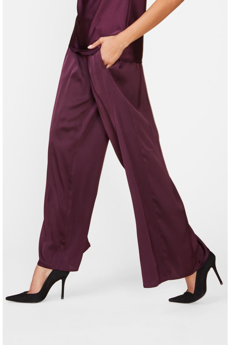 Satin Godet Wide Leg Pants, Alternate, color, MAROON BAN