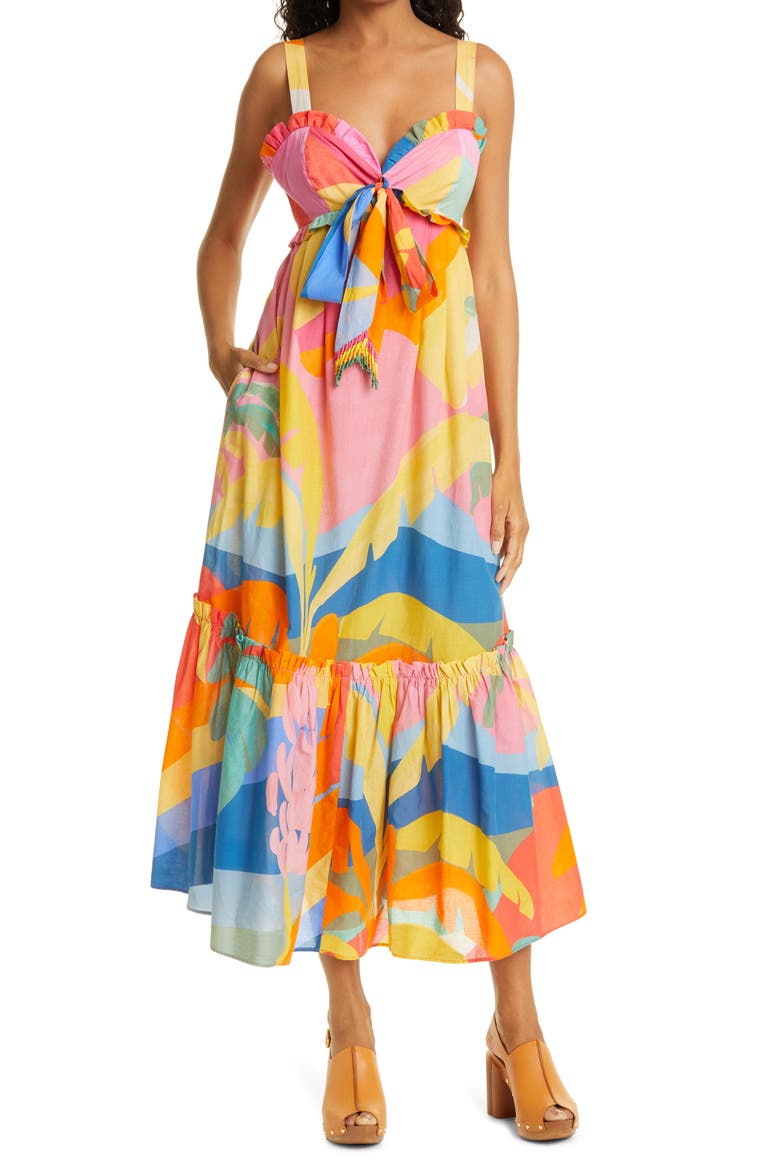 Tropical Sunset Tie Front Dress, Main, color, TROPICAL SUNSET