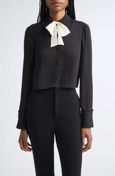 Zaida Contrast Bow Crop Button-Up Shirt