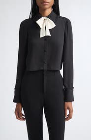 Cinq à Sept Zaida Contrast Bow Crop Button-Up Shirt