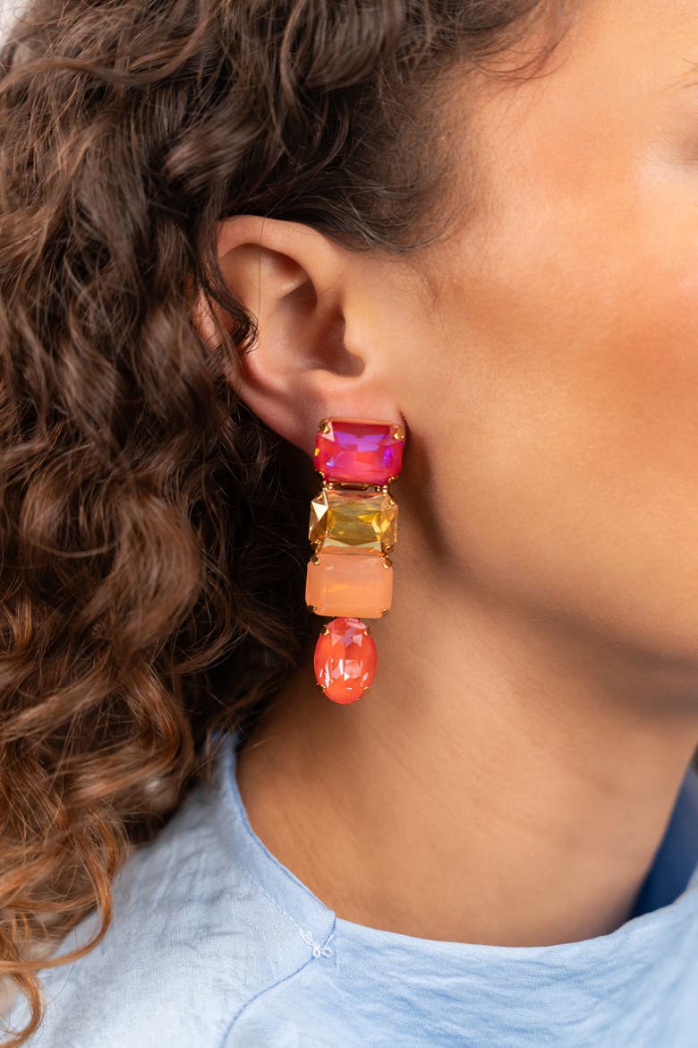 Swarovski Triple Rectangle Stone Earrings in Sunset Mix, Alternate, color, Sunset Mix