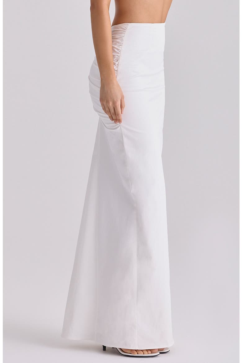 Lyra Ruched V-Back Evening Maxi Skirt, Alternate, color, WHITE