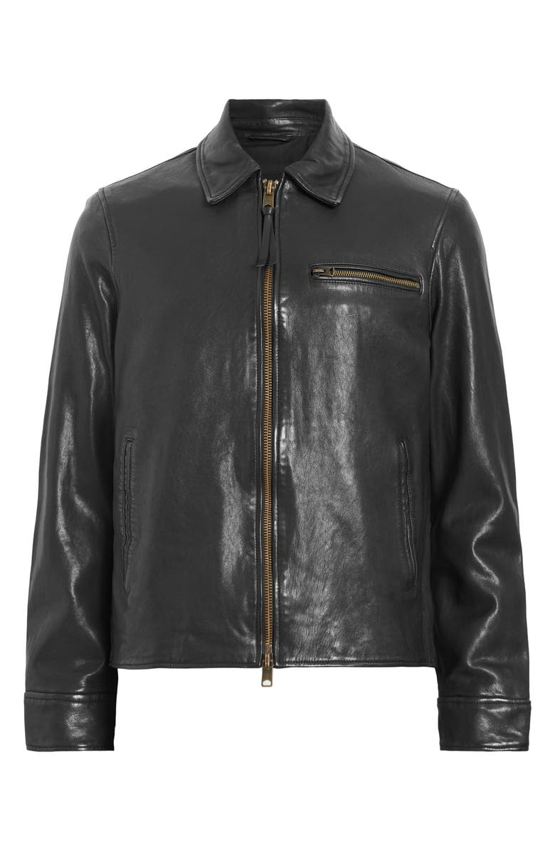 AllSaints Miller Lambskin Leather Biker Jacket, Alternate, color, Black
