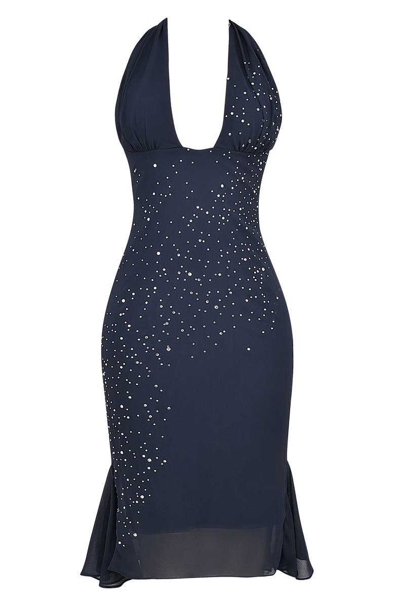 HOUSE OF CB Jovanna Plunge Halter Midi Cocktail Dress, Alternate, color, Navy