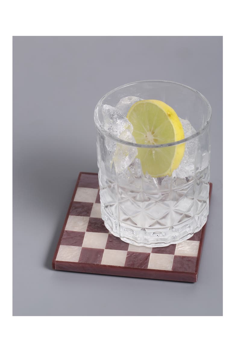 Set of 4 Checkered Resin Coasters, Alternate, color, WINE