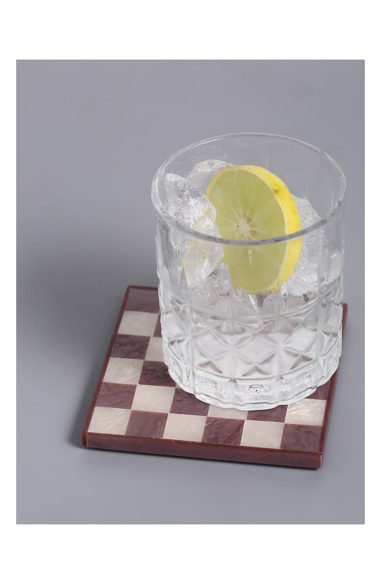 Tiramisu Set of 4 Checkered Resin Coasters, Alternate, color, Wine