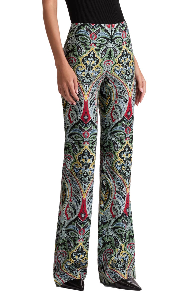 Alice + Olivia Teeny Paisley Print Flare Bootcut Pants, Alternate, color, Paisley Poem