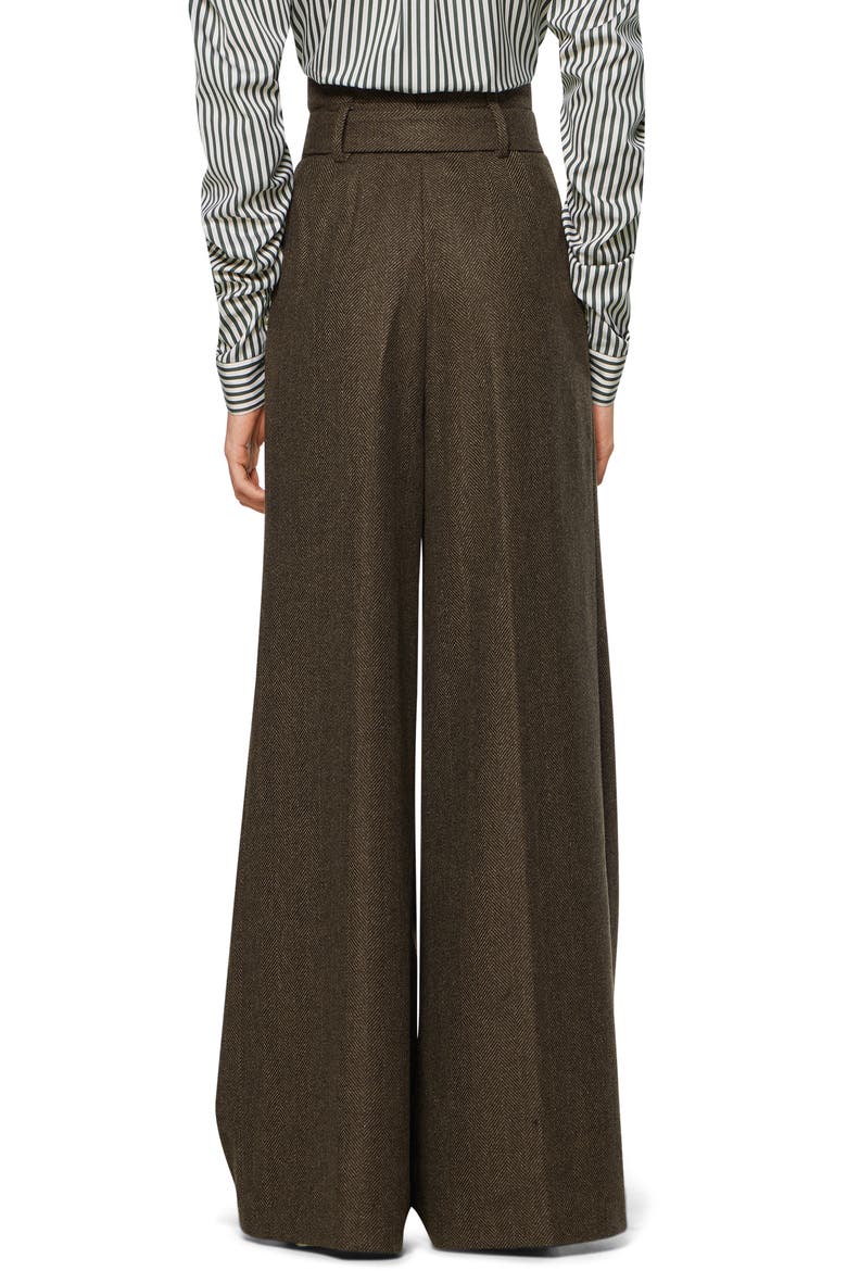 Frankie Herringbone Wide Leg Wool Trousers, Alternate, color, GREEN HERRINGBONE
