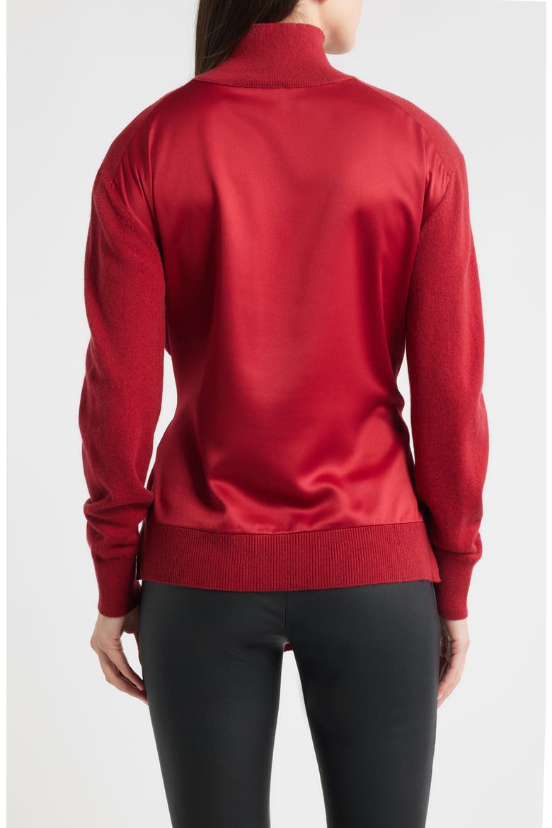 Falandia Tie Waist Mixed Media Turtleneck Wool & Cashmere Sweater, Alternate, color, DEEP RUBY