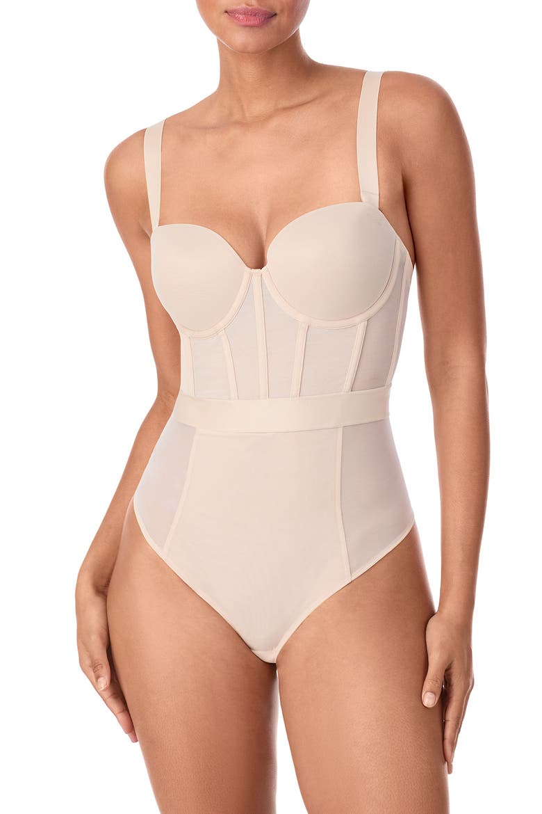 Sheers Strapless Underwire Bodysuit, Main, color, CASHMEREND