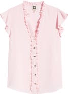 AK ANNE KLEIN Ruffle Accent Short Sleeve Button-Up Shirt