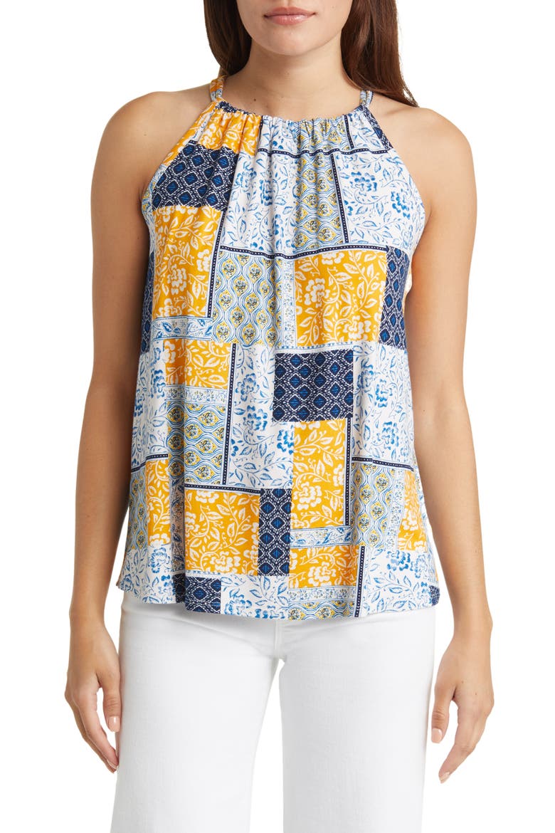 Print Tank, Main, color, NAVY/ SUNFLOWER