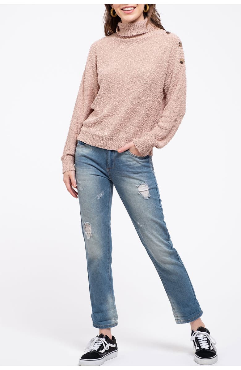 Blu Pepper Button Turtleneck Sweater, Alternate, color, 