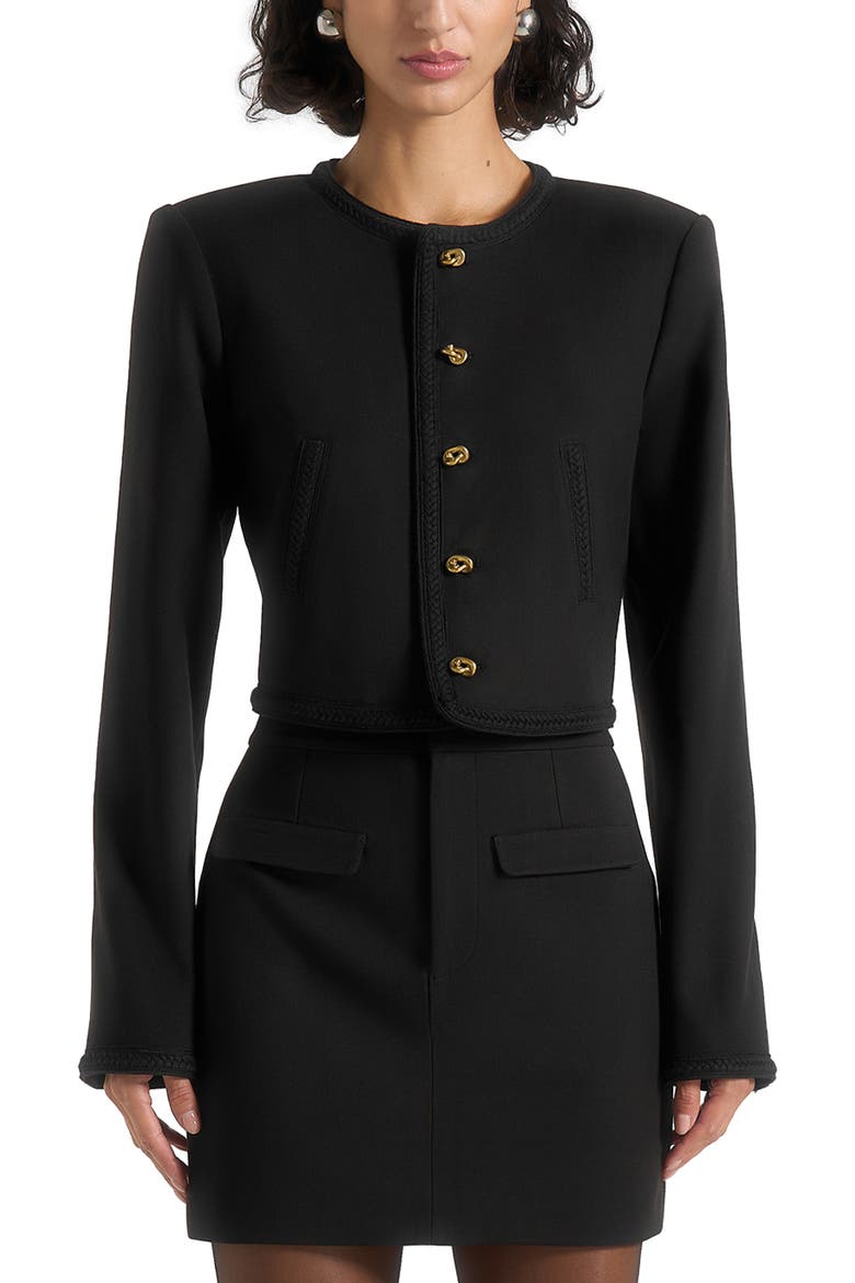 Madeline Cropped Tailored Jacket With Braided Trim, Alternate, color, Black