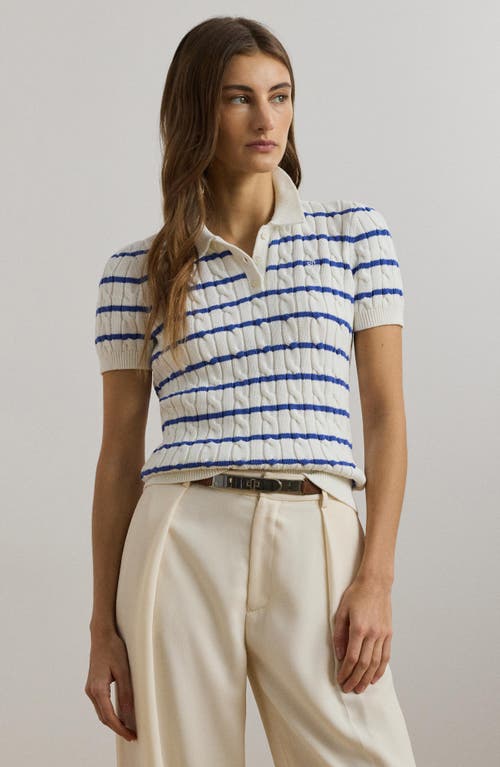 Ralph Lauren Lauren  Stripe Cable Knit Cotton Polo Sweater