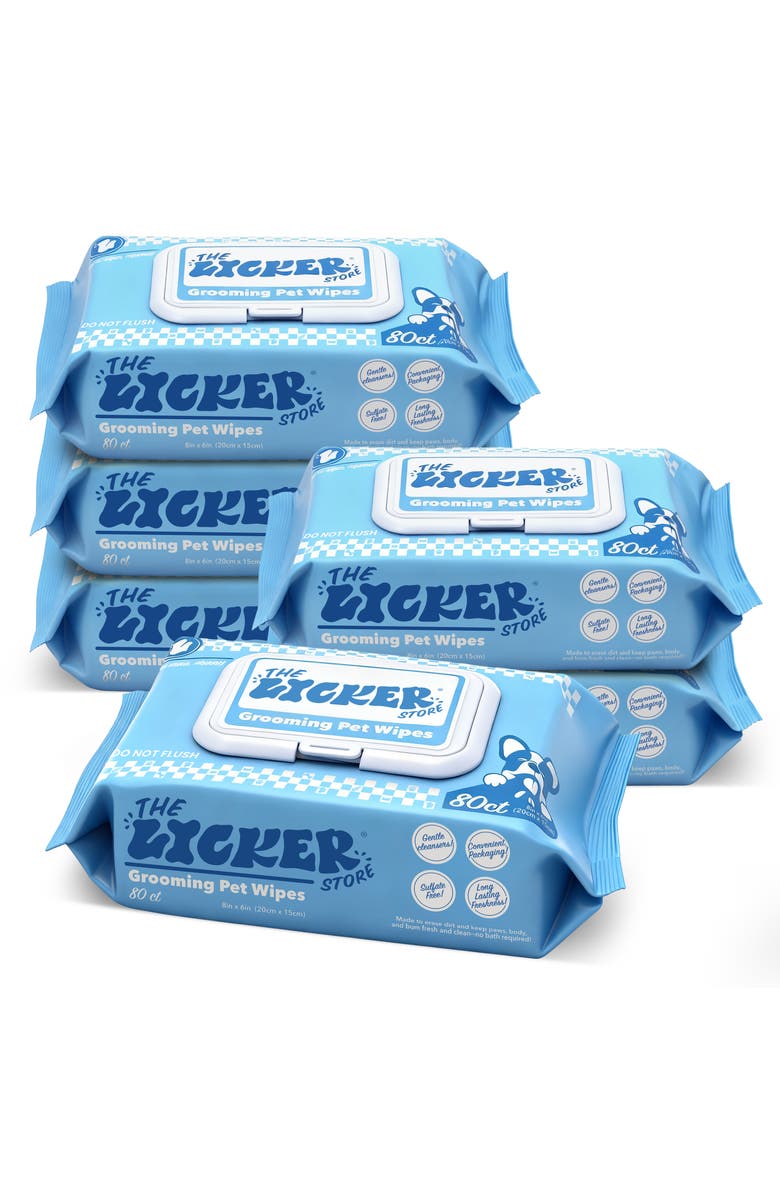 The Licker Store Dog Grooming Wipes, Hydrating & Hypoallergenic, Unscented, Aloe, Chamomile & Shea Butter, Main, color, White - 6Pack (80Ct)