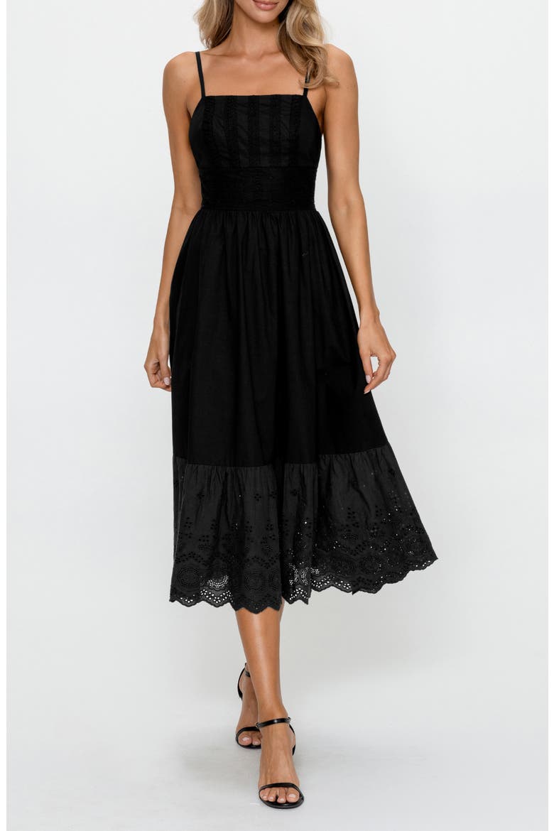 Lace Fit & Flare Cotton Midi Dress, Alternate, color, RED